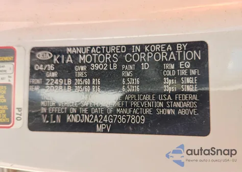 2016 Kia Soul z USA, uszkodzony, nr VIN KNDJN2A24G7367809